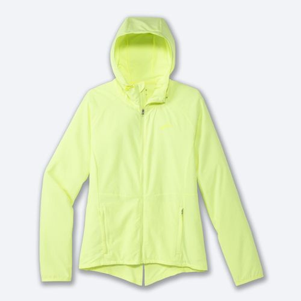 Brooks Canopy Women's running jacket in light lime yellow-green with hood