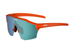 KOO Alibi orange cycling sunglasses with blue-green mirrored lens on white background
