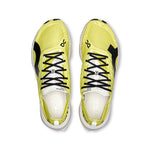 On Cloudboom Strike running shoes in bright lime yellow colorway, top view