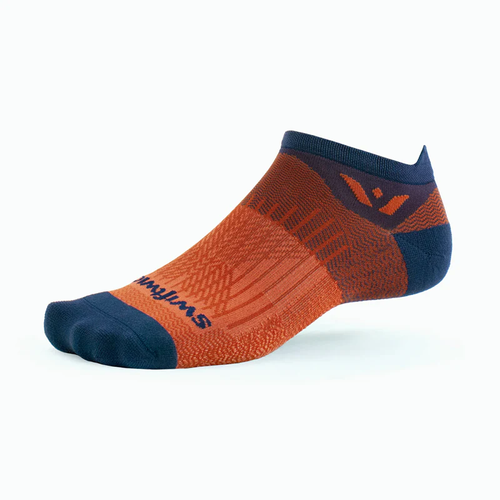 Swiftwick Aspire Zero Tab running sock in navy and orange colorway