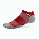 Swiftwick Maxus Zero Tab running sock in red Apple colorway with gray heel and toe