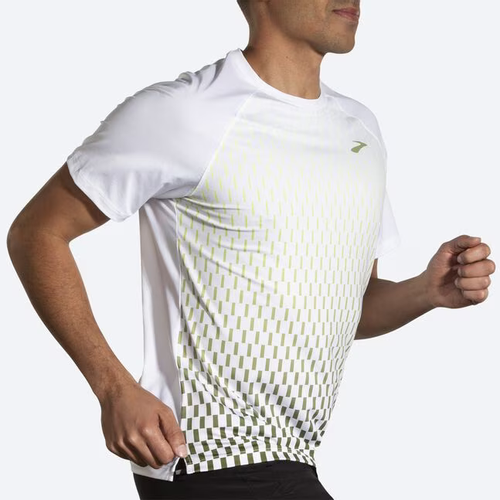 Brooks Atmosphere Short Sleeve 2.0 men's running shirt in white with interval gradient pattern