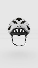 Kask Mojito Cubed white cycling helmet rear view showing ventilation and adjustment system