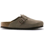 Birkenstock Boston clog in taupe suede with adjustable buckle strap