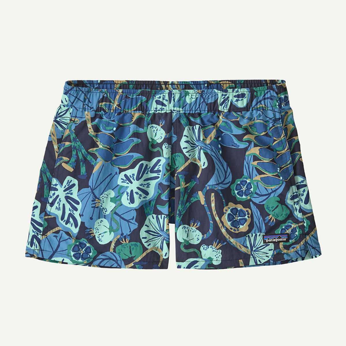 Patagonia Women's Barely Baggies Shorts in navy tropical floral print