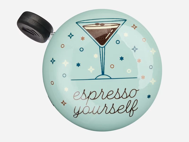 Electra Ringer Bike Bell in mint green with espresso martini design and 'espresso yourself' text