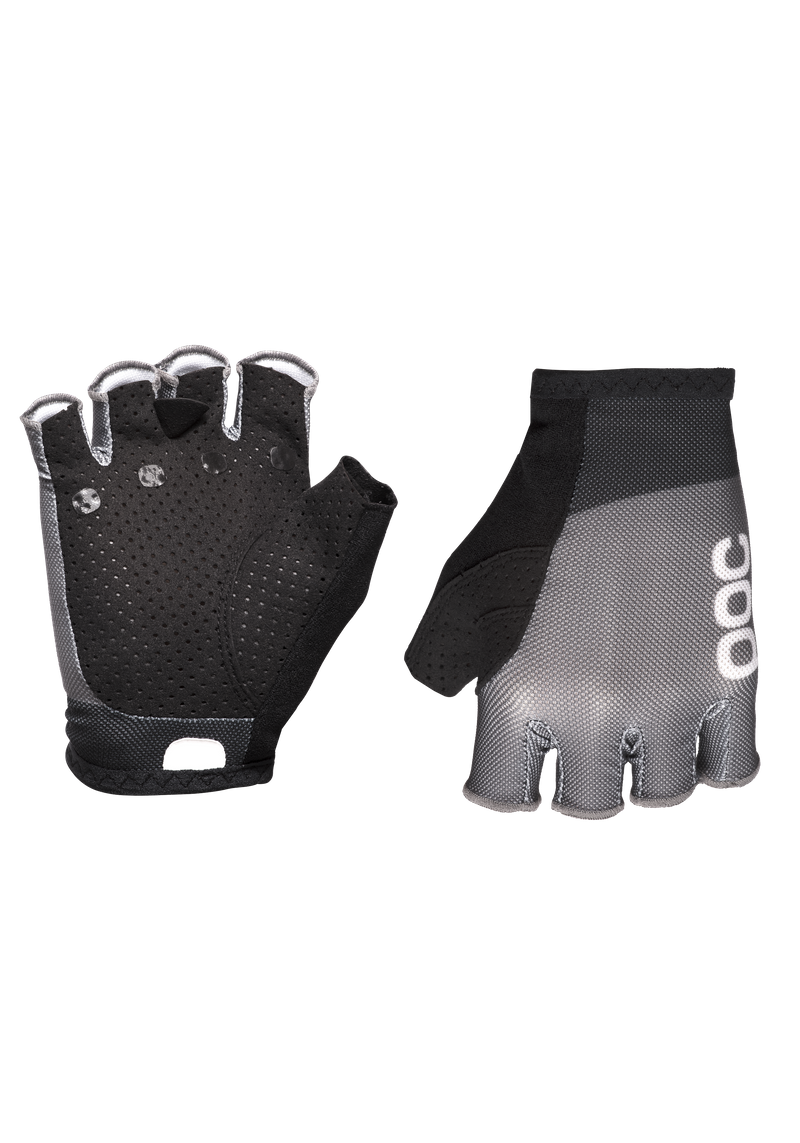 POC Essential Road Mesh fingerless cycling gloves in black and gray, palm and back views