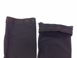 Two black knee warmers with elastic bands displayed on white background