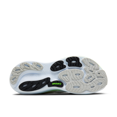 Brooks Adrenaline GTS 25 men's running shoe in oyster with green gecko and blue accents