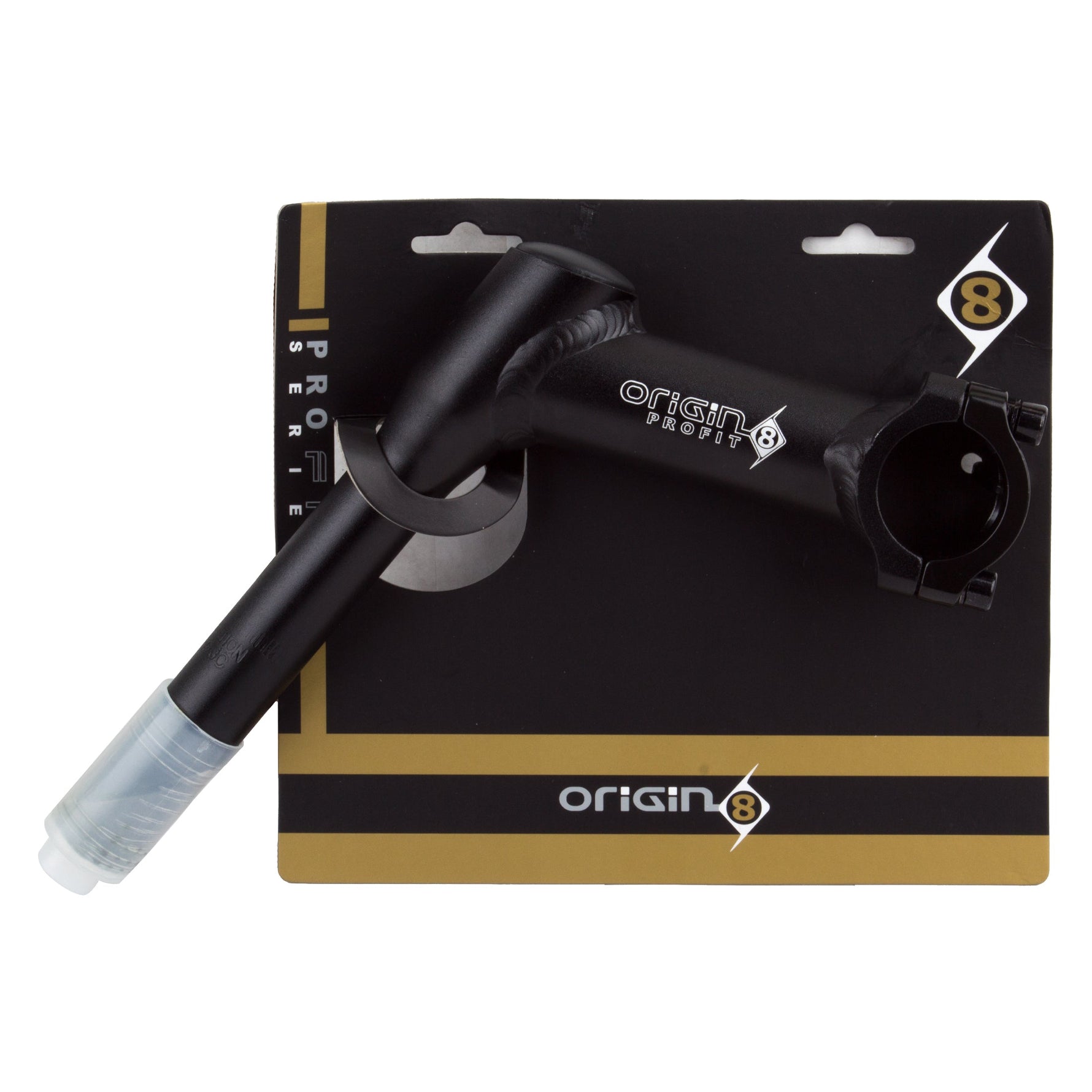 Origin8 Pro Fit black bicycle quill stem with clamp on professional packaging