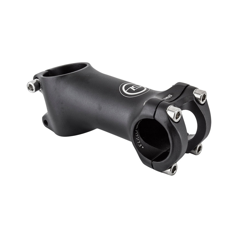 Sunlite black threadless bicycle stem with adjustable angle and silver bolts