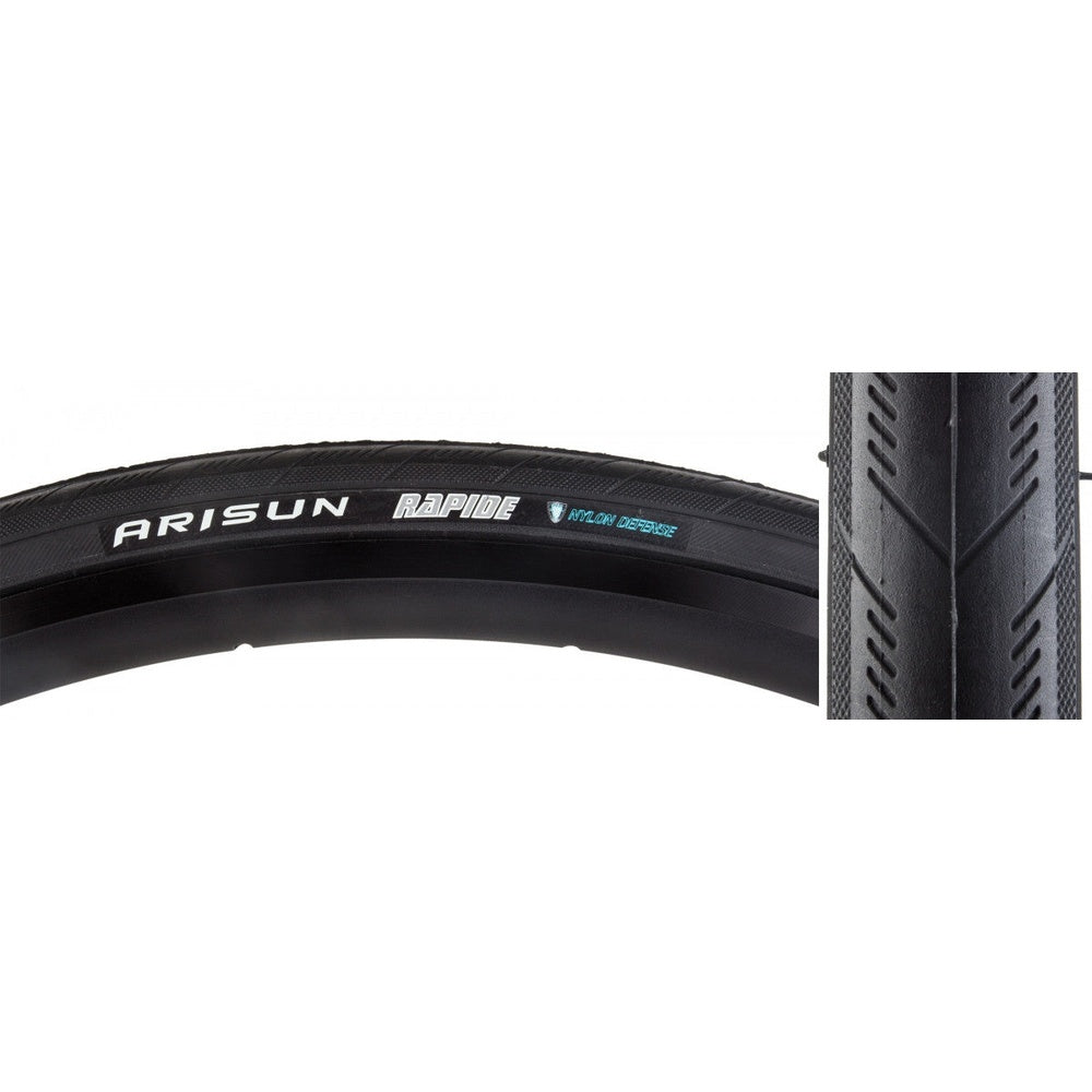 Arisun Rapide 700x23 black wire bead road bicycle tire with Nylon Defense protection