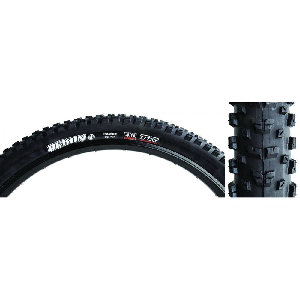 Maxxis Rekon+ 29x2.80 black mountain bike tire with aggressive knob tread pattern