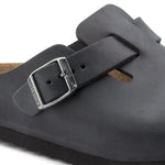 Birkenstock Boston black oiled leather clog with adjustable buckle strap