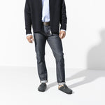 Black Birkenstock Boston clogs worn with jeans in professional studio setting