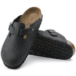Birkenstock Boston black oiled leather clogs with cork footbed and adjustable strap