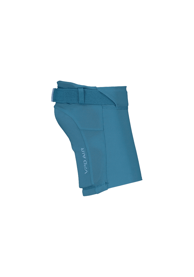 POC Joint VPD Air Knee protection in Basalt Blue showing side profile and straps