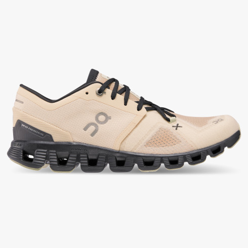 On Cloud X 3 women's running shoe in fawn and magnet colorway
