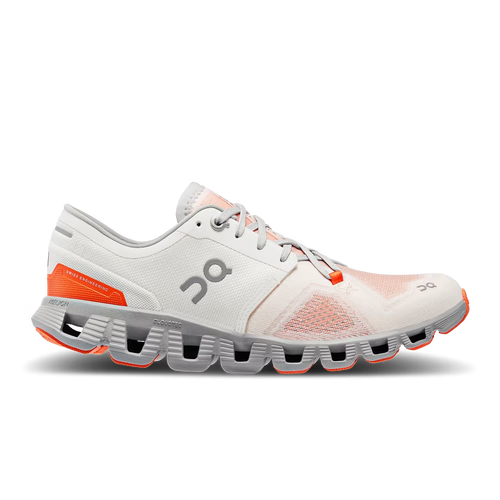 On Cloud X 3 women's running shoe in ivory and alloy with orange details