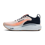 Brooks Adrenaline GTS 25 men's running shoe in white with spellbound navy and orange accents