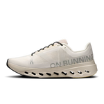 On Cloudsurfer Next men's running shoe in ivory showing ON RUNNING medial branding and black outsole