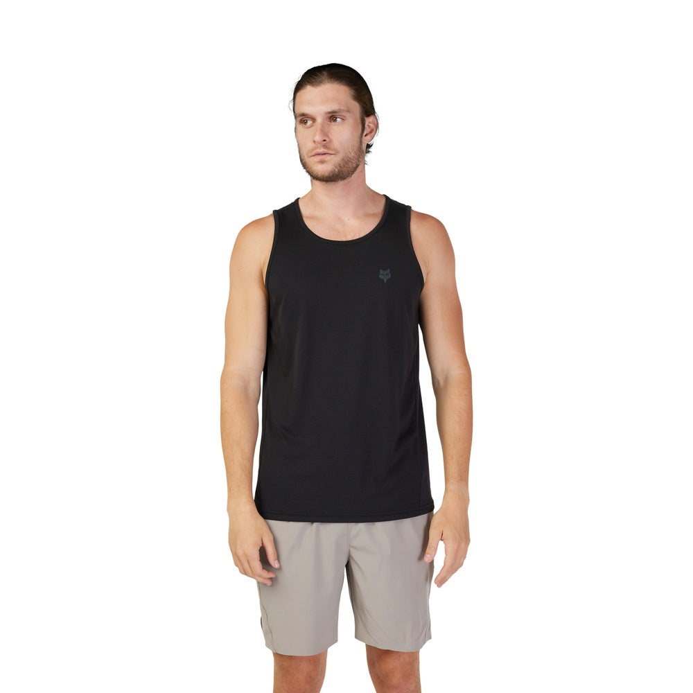 Fox Racing men's black sleeveless tank top with small fox head logo on chest