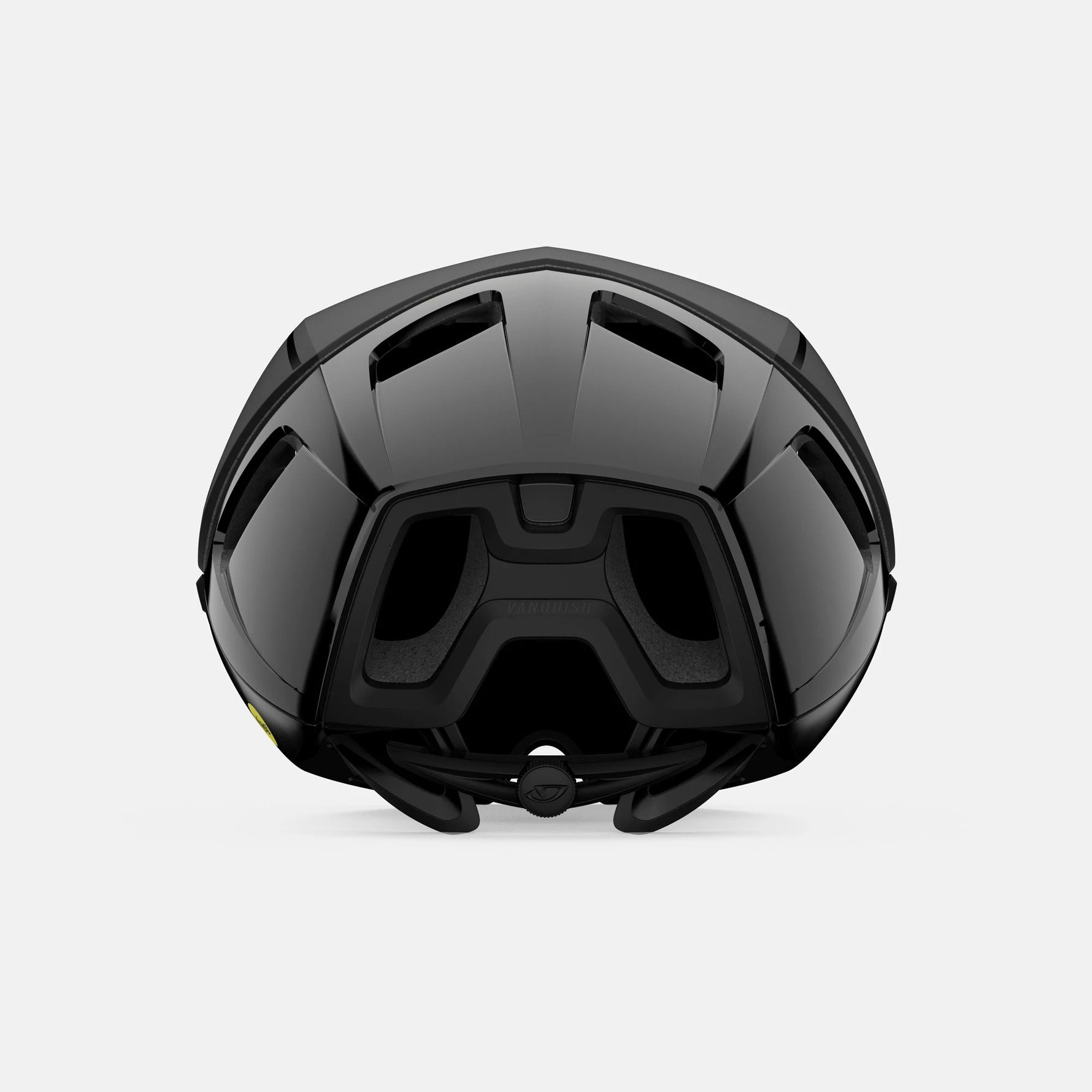 Giro Vanquish MIPS road cycling helmet in matte black, rear view