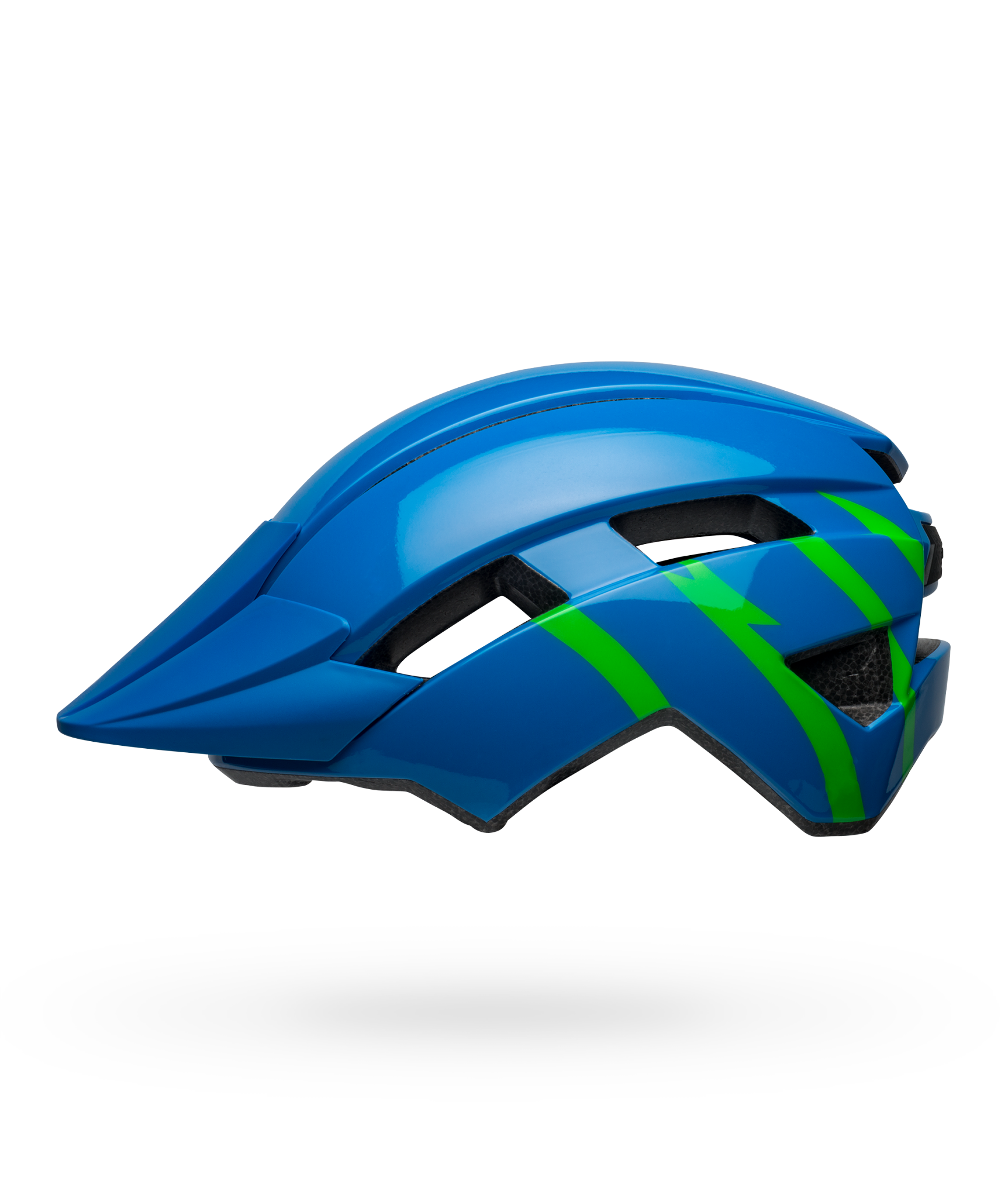 Bell Sidetrack II youth mountain bike helmet in blue with green stripe accents