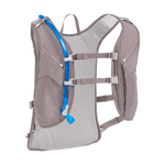 CamelBak hydration vest backpack in gray with blue water tube and mesh back panel