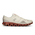 On Cloud X 3 running shoe in ice and auburn colorway with distinctive cloud sole