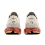 On Cloud X 3 running shoes in ice and auburn colorway, rear view