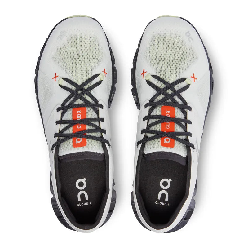 On Cloud X 3 men's running shoes in ivory with orange flame accents