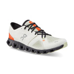 On Cloud X 3 running shoe in ivory with orange flame accents