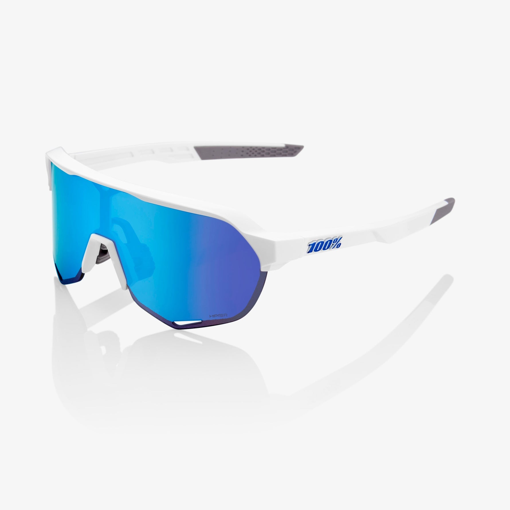 100% S2 sunglasses in matte white frame with blue mirror lens