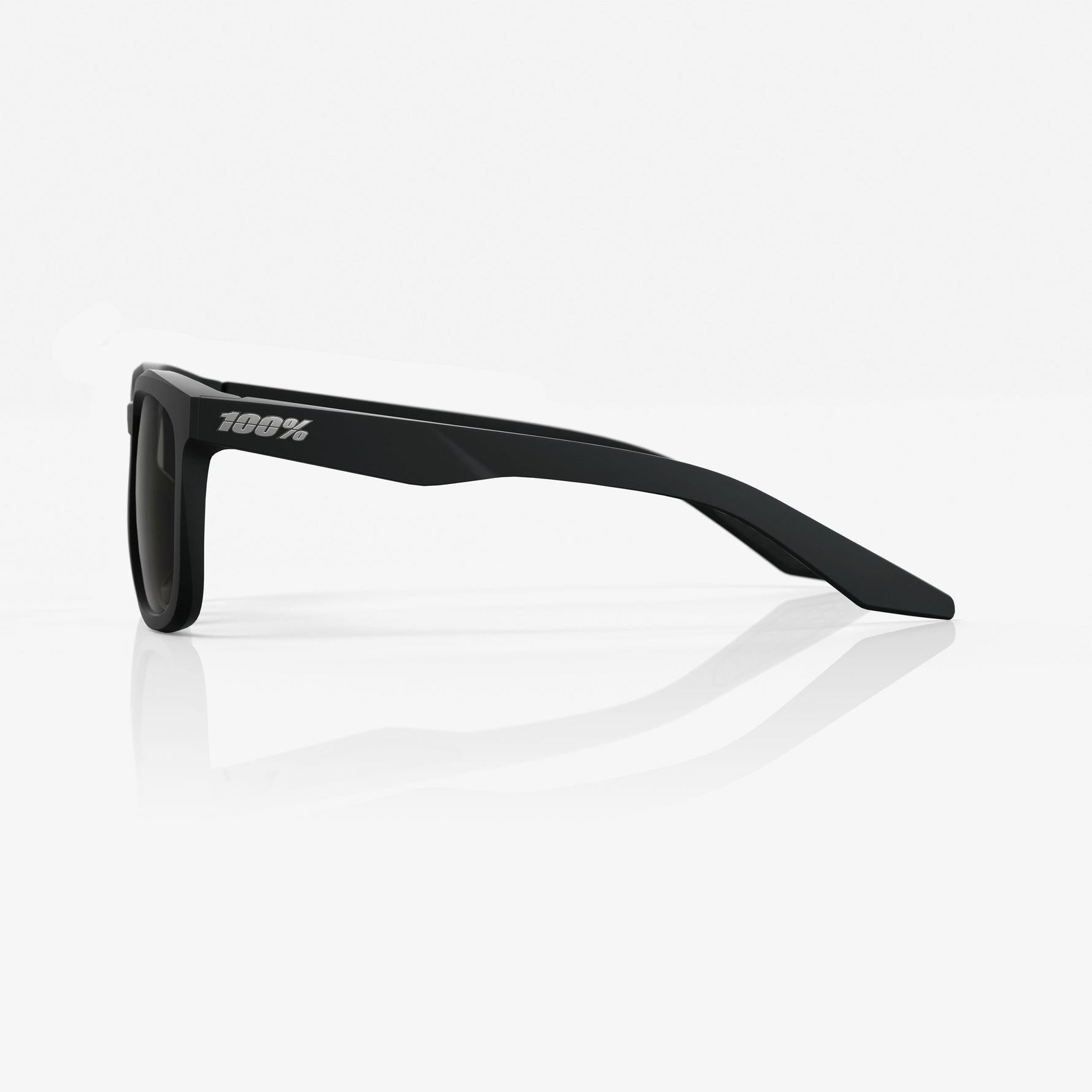 100% S2 sunglasses in soft tact black with smoke lens, side profile view