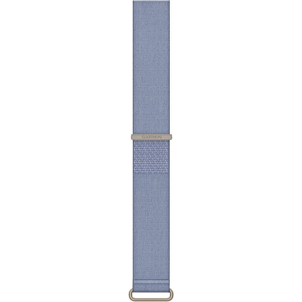 Garmin CIRQA accessory watch band in light blue with beige metal hardware