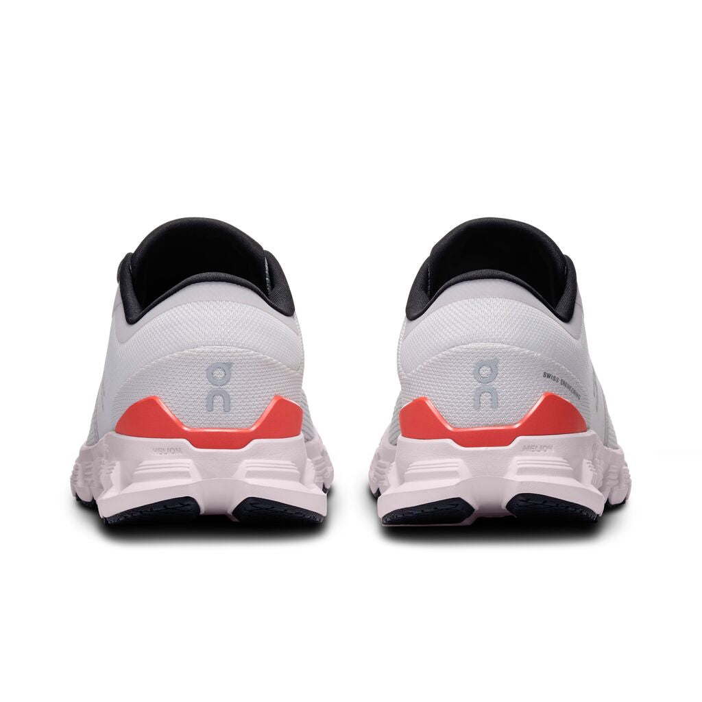 On Cloud X 4 women's running shoes in silver and flame orange colorway