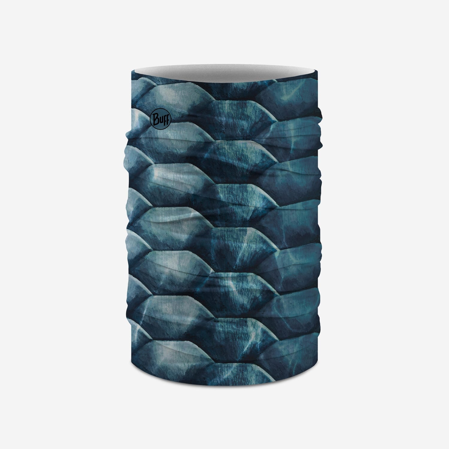Buff Cool Net UV+ neck gaiter in Tarpon Scales blue pattern