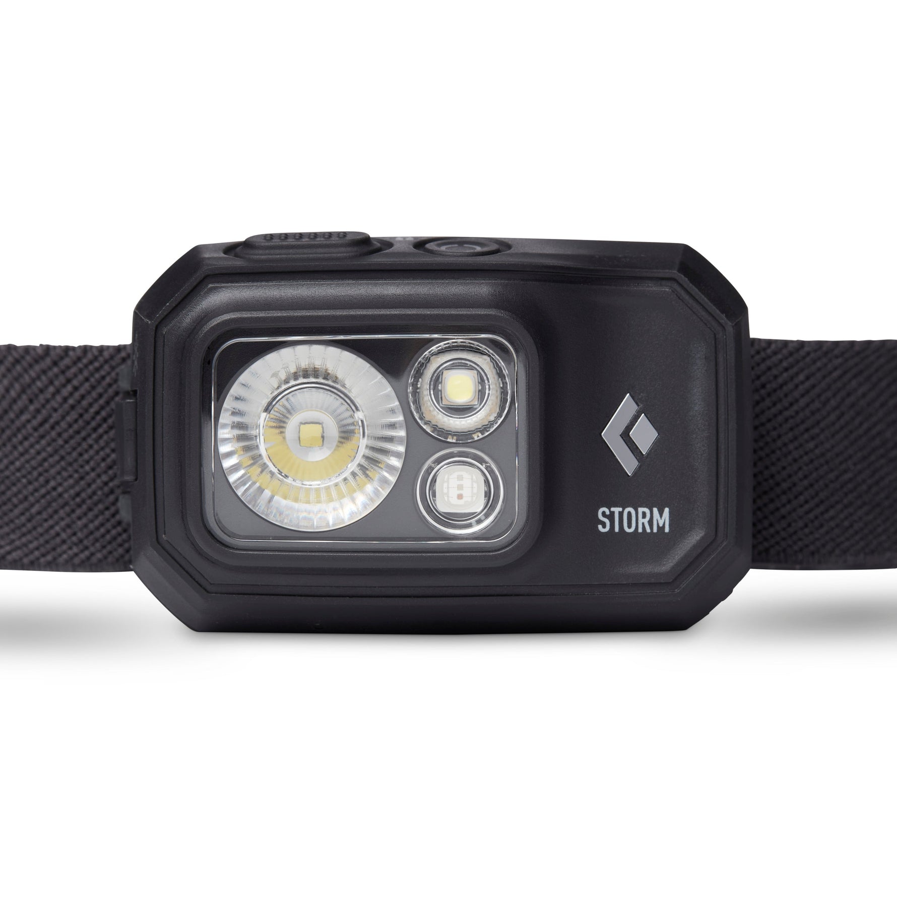 Black Diamond Storm headlamp in black with LED lights and adjustable strap