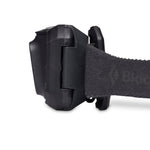 Black Diamond Storm Ops headlamp in black with adjustable strap on white background