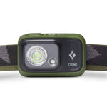 Black Diamond Cosmo headlamp in green with dual LED lights on clean background