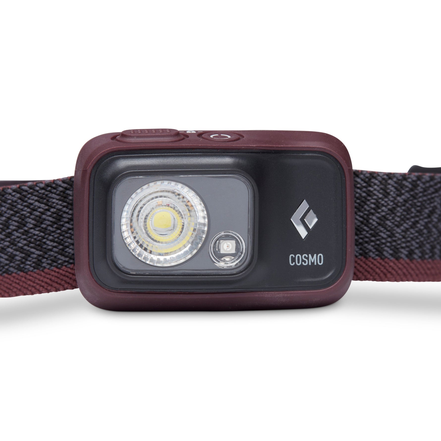 Black Diamond Cosmo headlamp in burgundy with LED lights and adjustable strap