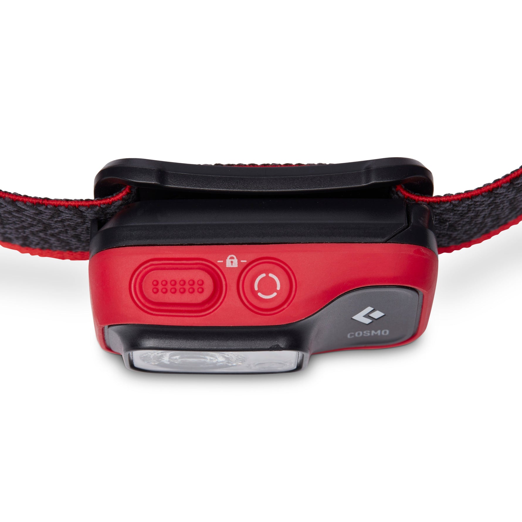 Black Diamond Cosmo headlamp in red and black with adjustable strap