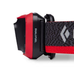 Black Diamond Cosmo 350 headlamp in black and red octane color with adjustable strap