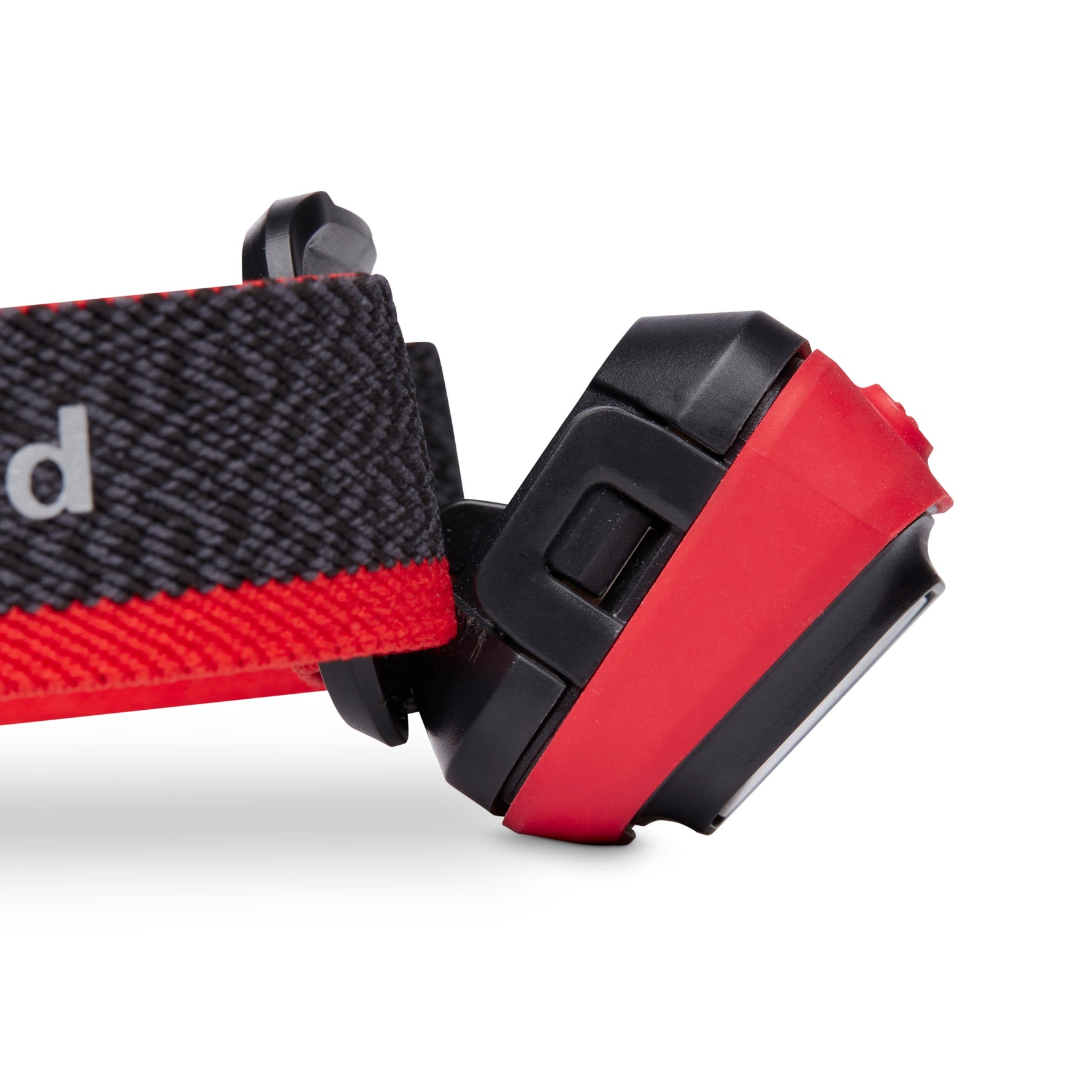 Black Diamond COSMO 350 headlamp in black and red colorway with adjustable strap