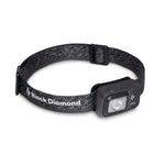 Black Diamond Astro headlamp with dark gray heathered strap on white background