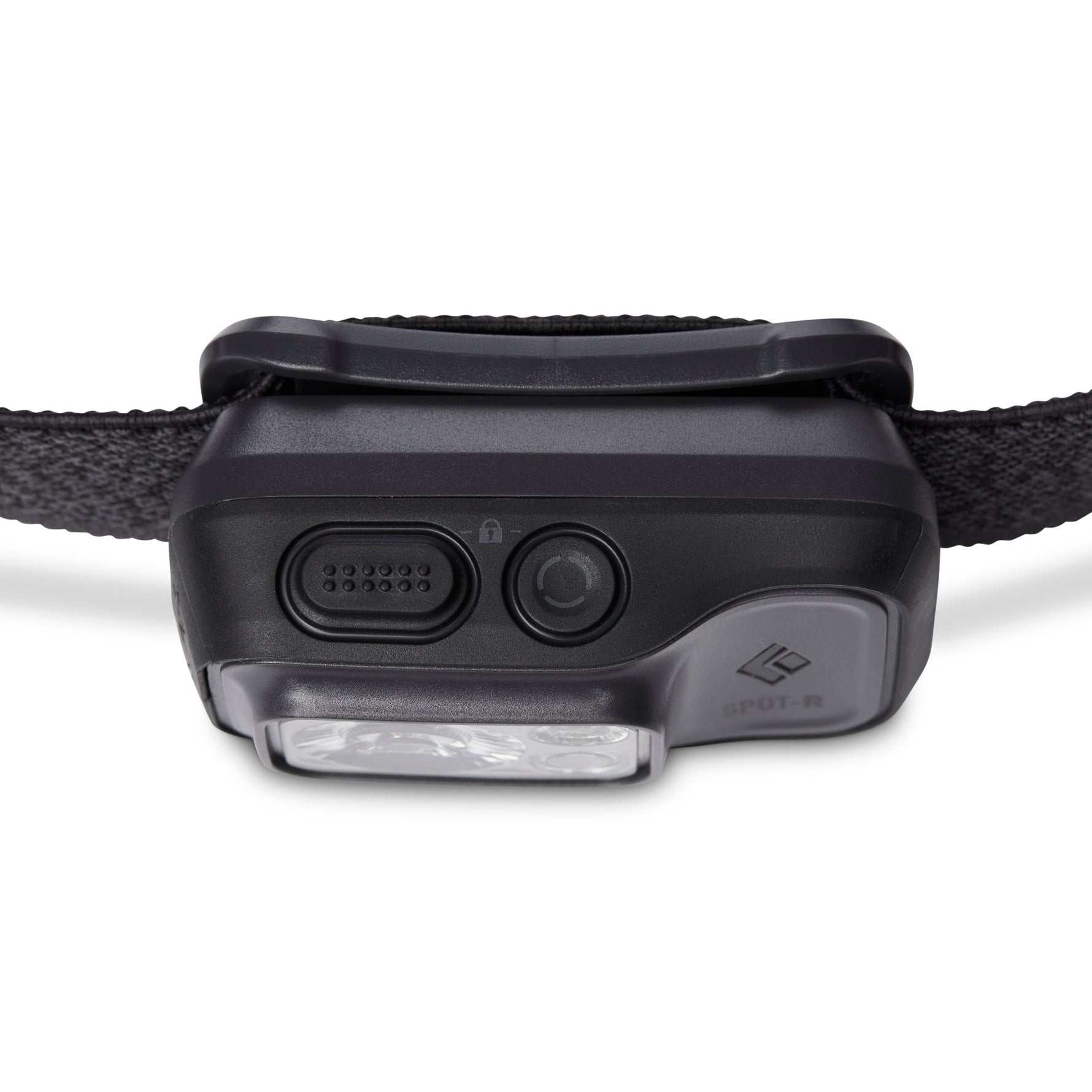 Black Diamond Spot 400-R headlamp in graphite showing USB charging port and power button