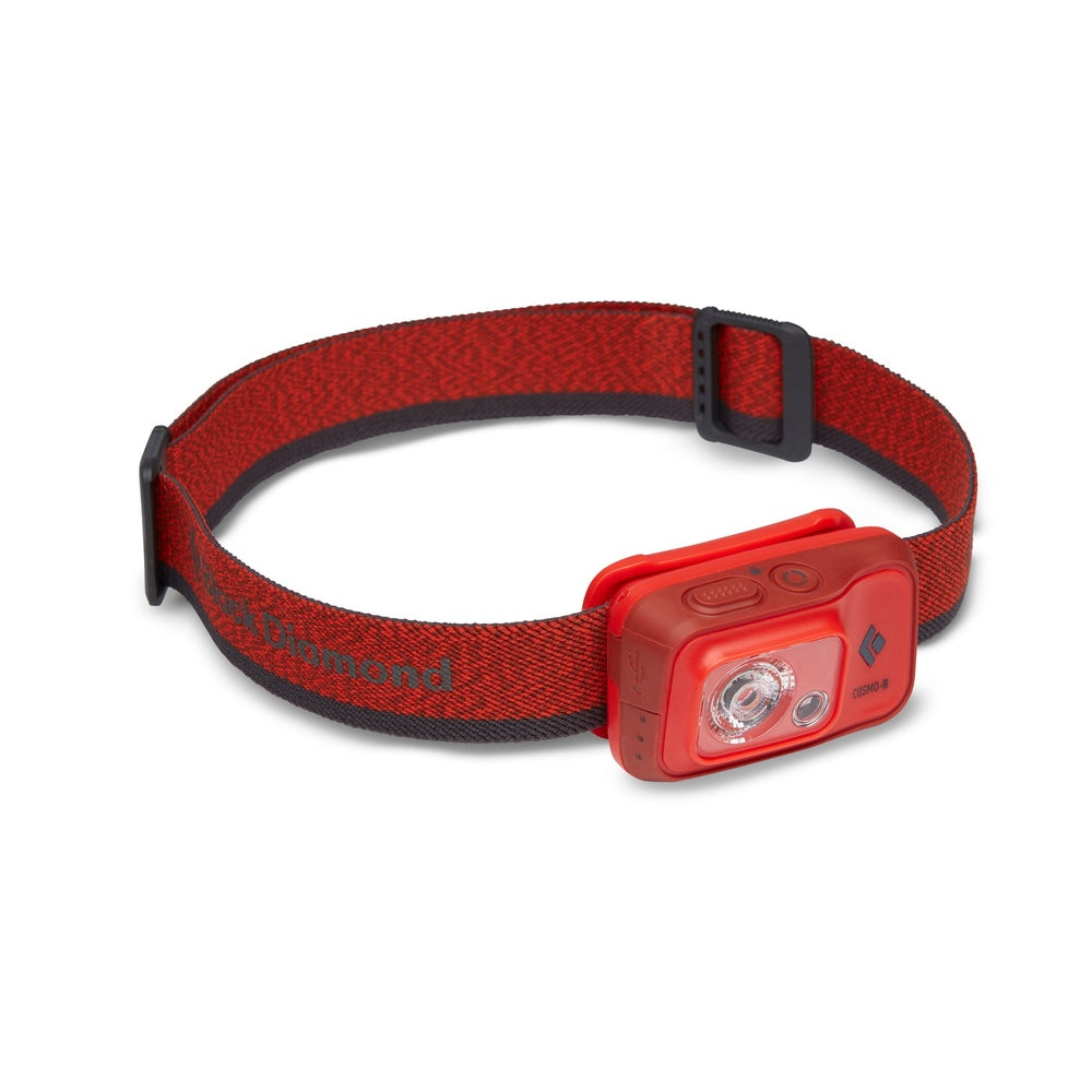 Black Diamond Cosmo 350-R headlamp in red with adjustable fabric headband