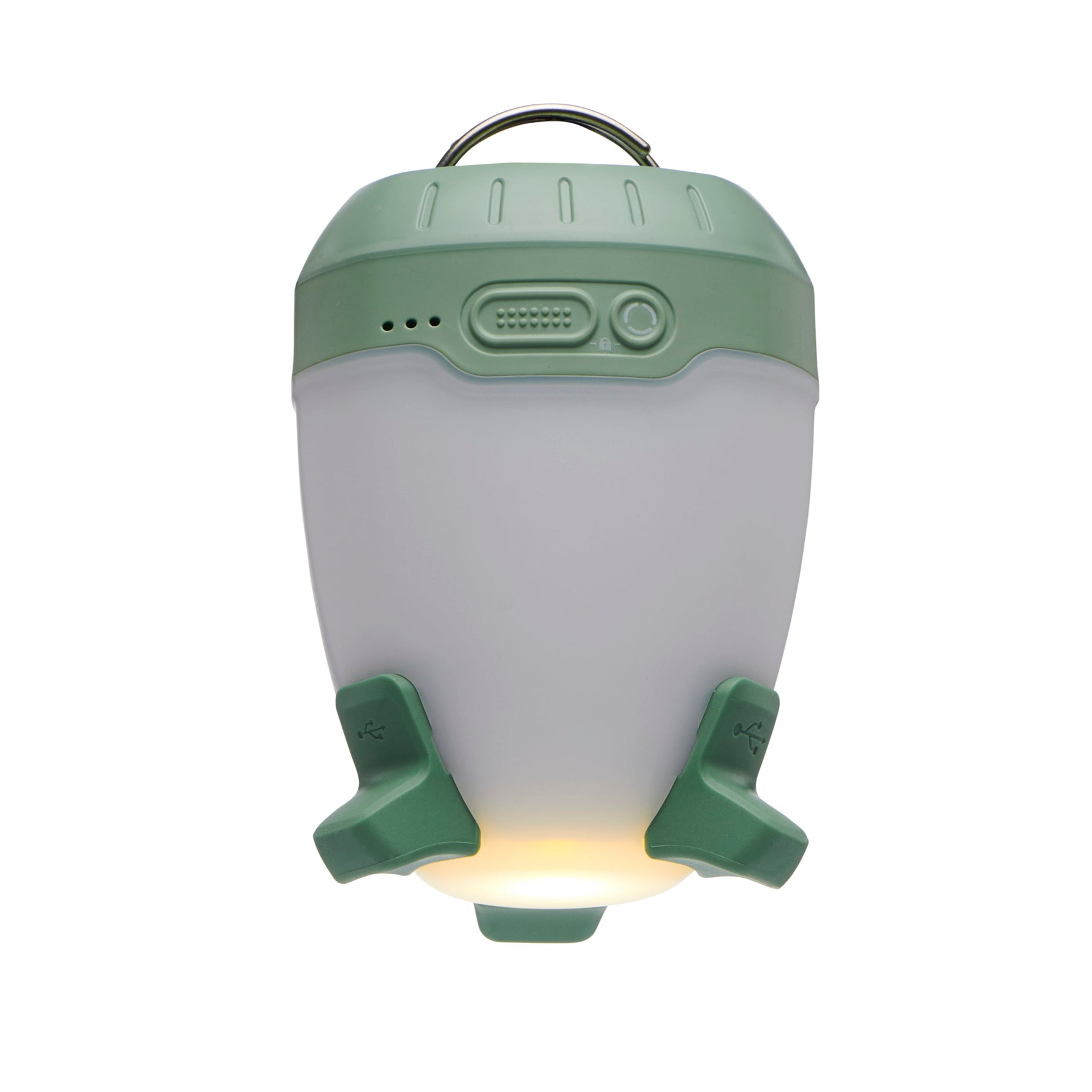 Black Diamond Orbiter lantern in sage green with white body and illuminated base