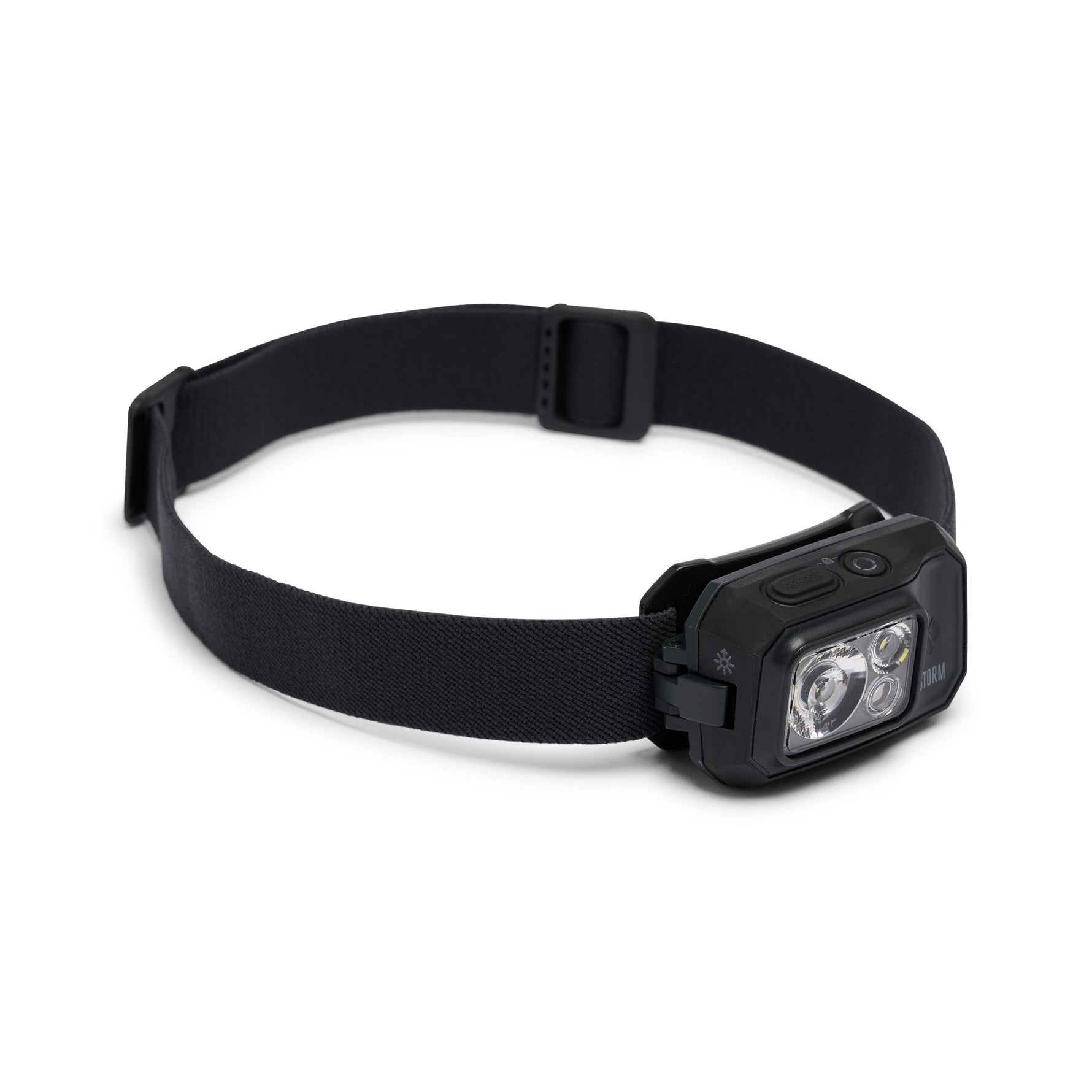 Black Diamond Storm Ops headlamp with black elastic headband and LED lights